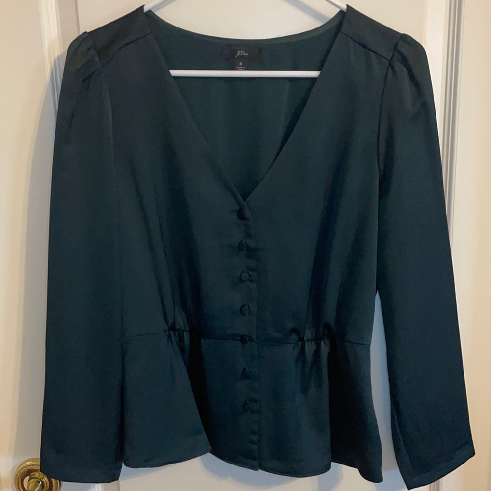 NWOT J.Crew Blouse Green Button Front